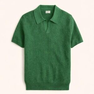 J.Crew Short Sleeve Cotton Mesh Stitch Johnny Collar Sweater Polo Large Green